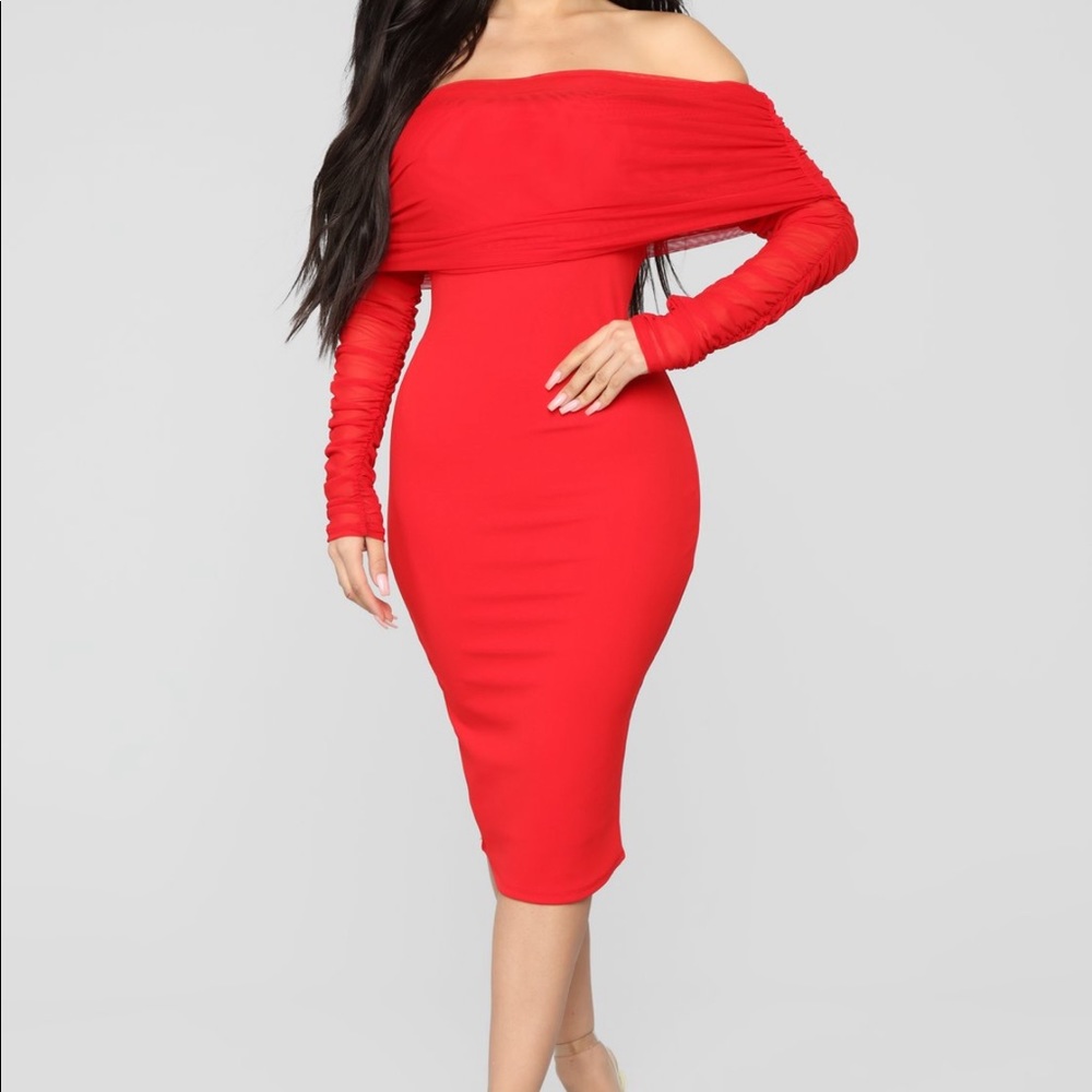 red on the shoulder dress